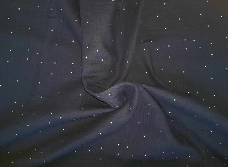 Musselin Double Gauze Silber Dots navy